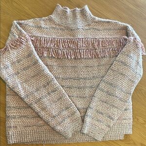 Ann Taylor Cream and Pink Turtleneck Sweater